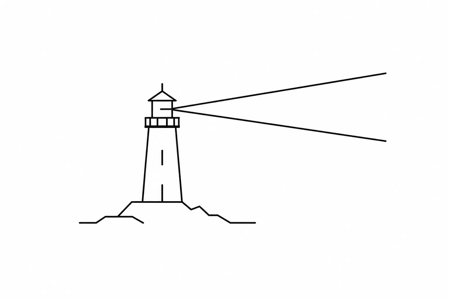 Phare minimaliste projetant un faisceau lumineux symbolisant la clarté stratégique, la vision et l'orientation dans l'incertitude.